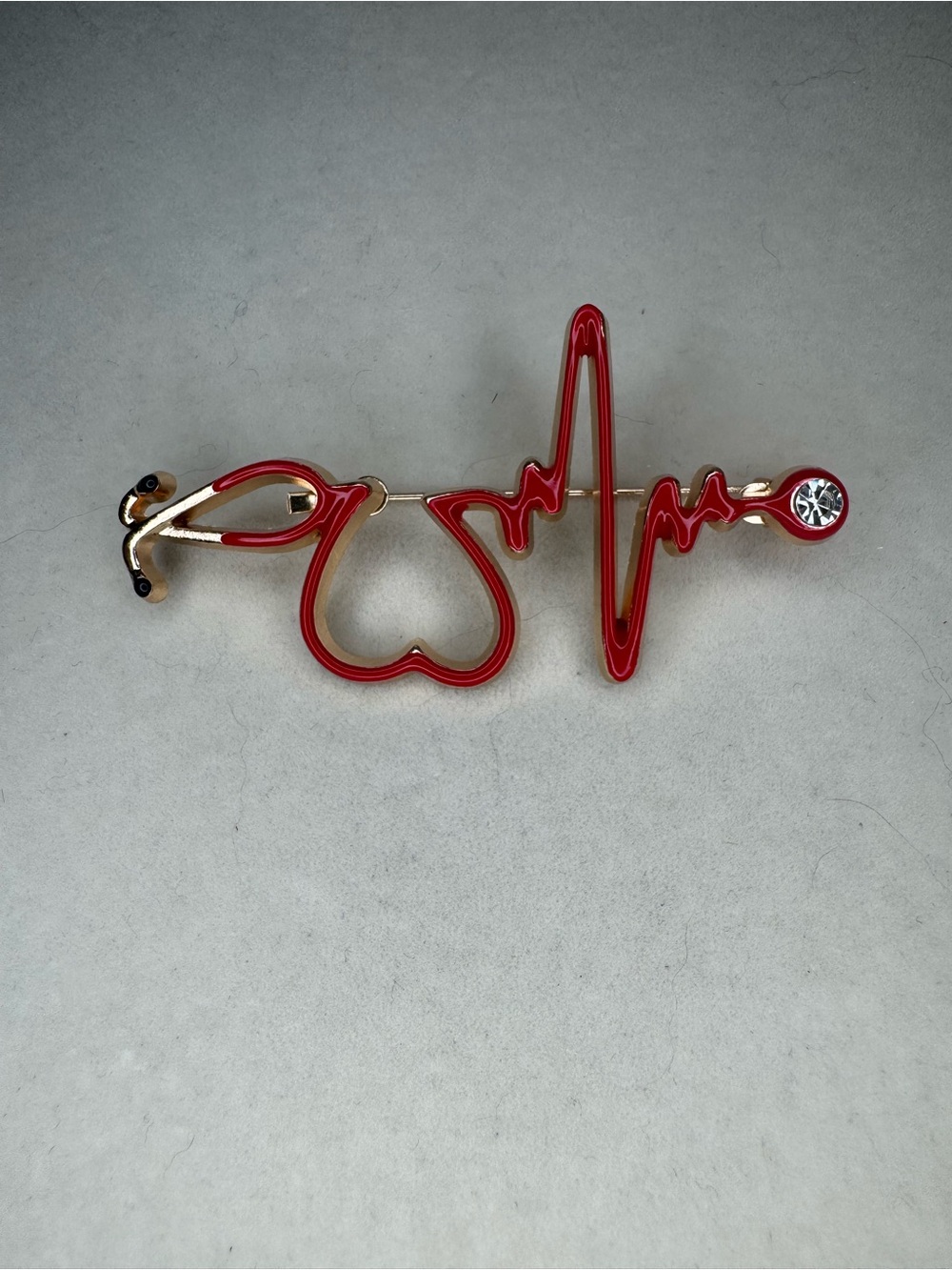 New Nurse, Doctor EKG Red Heartbeat Stethoscope Medical Brooch